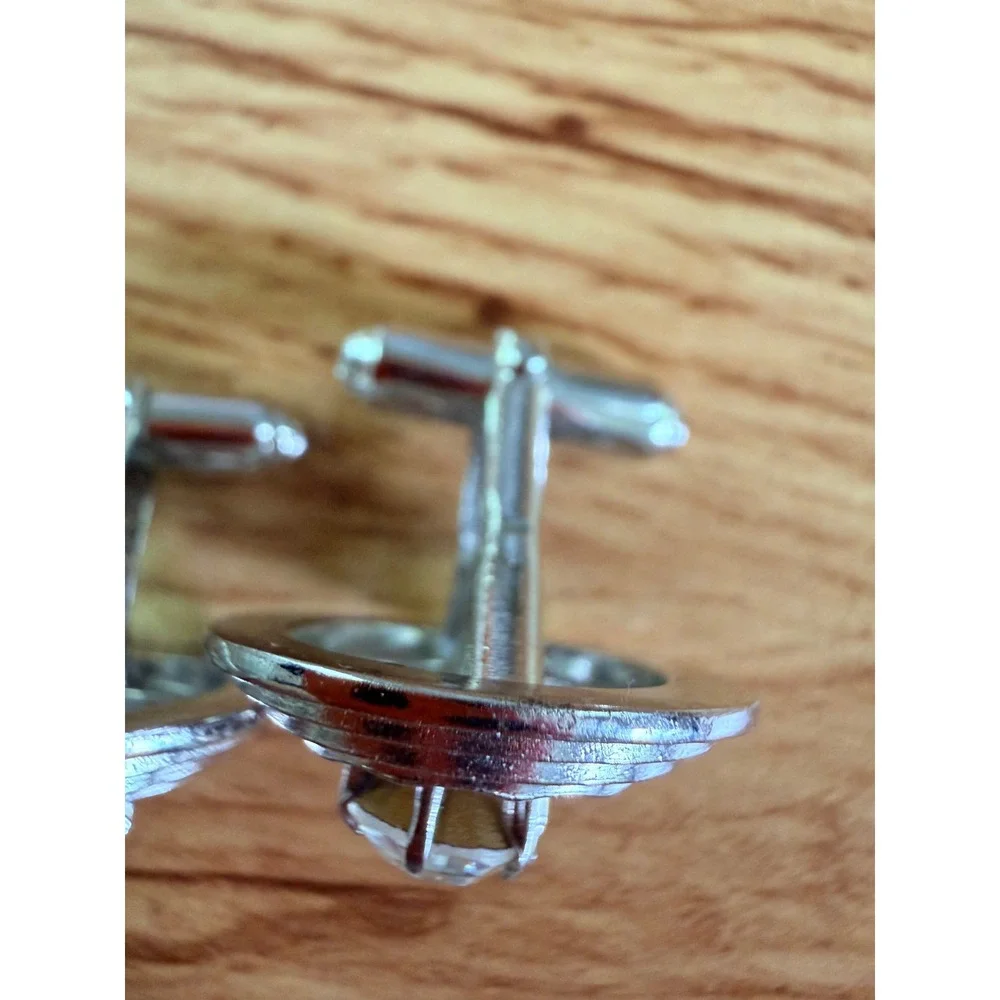 Swank Vintage Silver Tone Concentric Circle Crystal Cufflinks OS - Unsigned